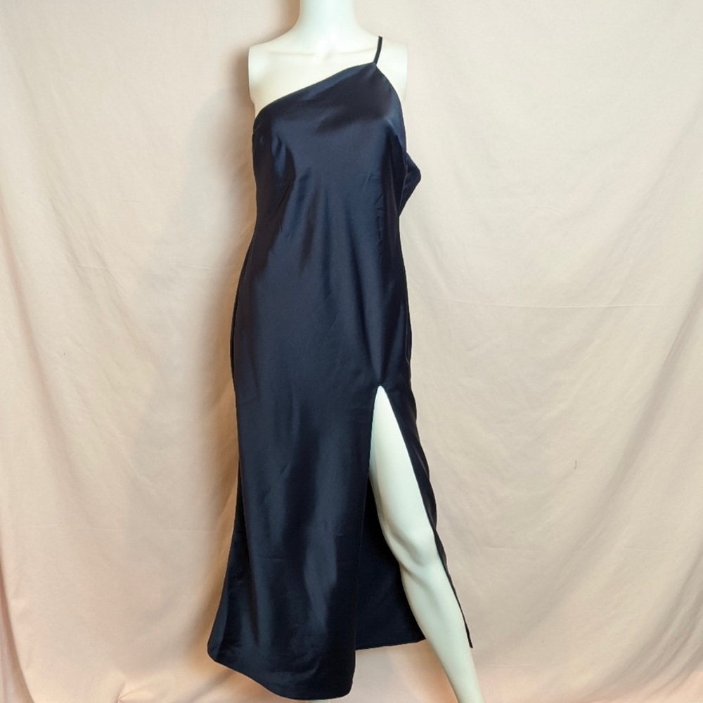 ASOS one shoulder, satin, navy dress. Only worn once!